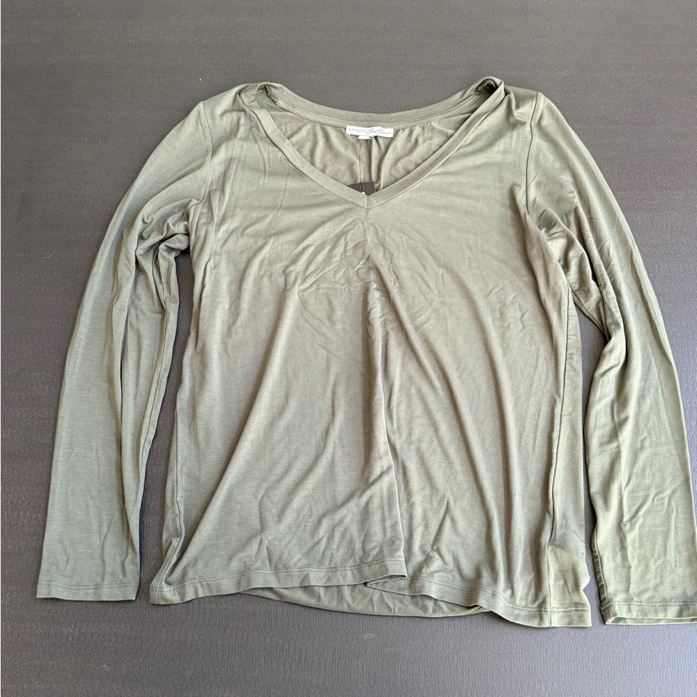 Express Fitted Green Long Sleeve Blouse